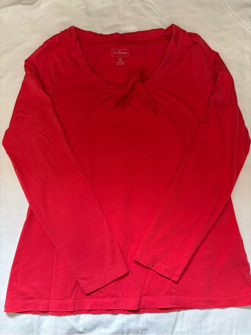 L.L. Bean Women's Bright Red Long-Sleeve Tie-Neck Top